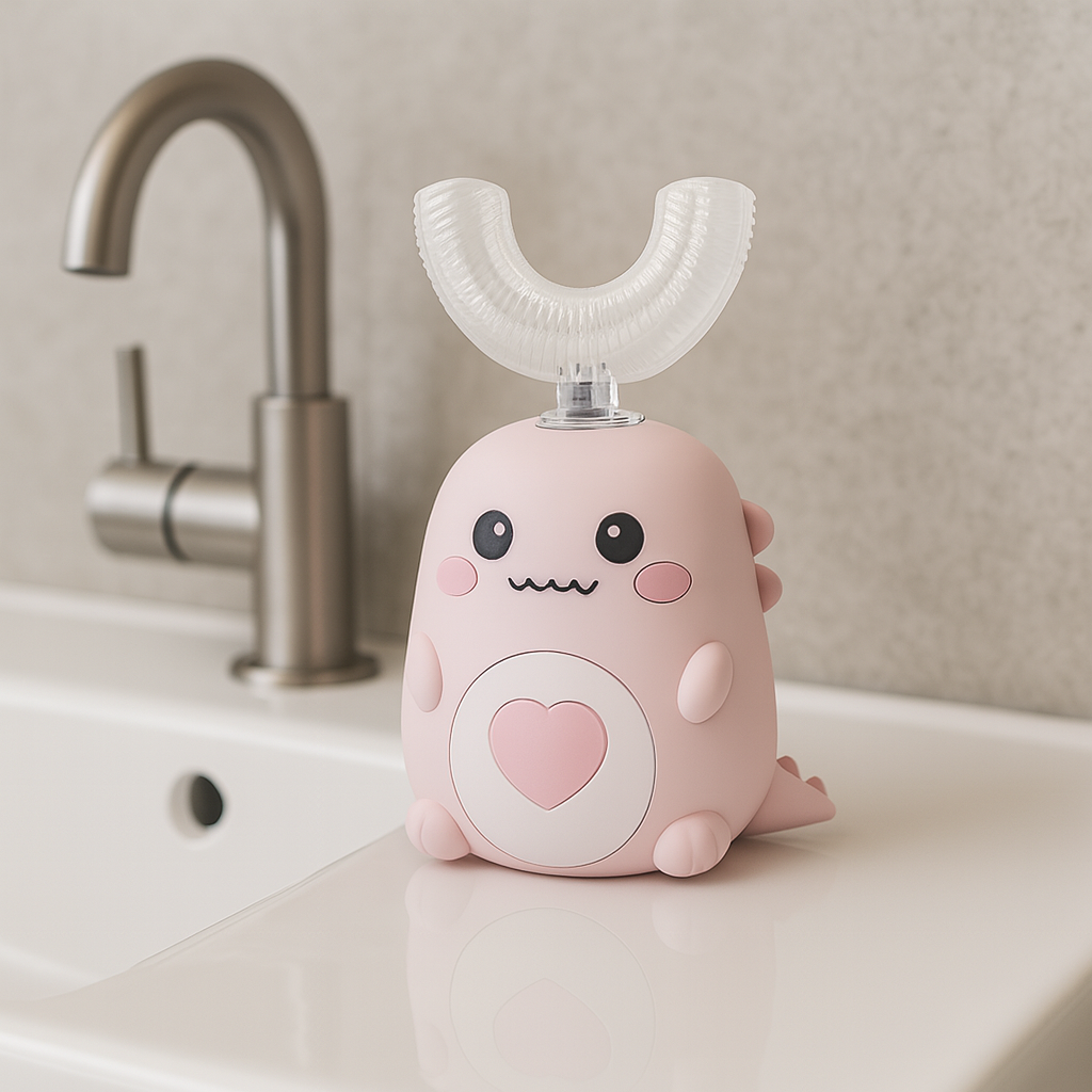 Pink Dino U-Shaped Toothbrush